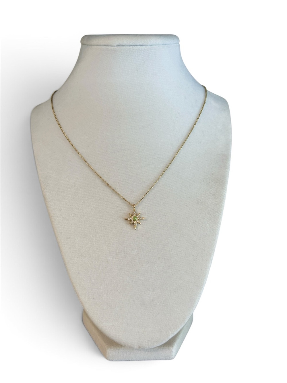 Gold Starburst Necklace with Green Center Stone - Women Jewelry